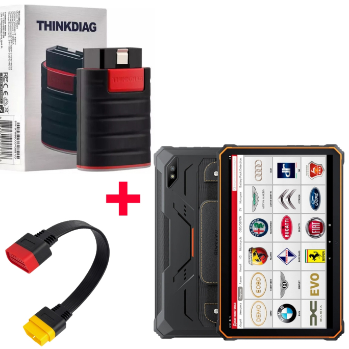 Комплект Thinkdiag с LVS 310 марок + Ударопрочный Планшет Blackview 256/8Gb + OBD II удлинитель